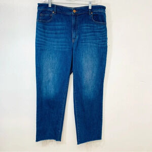 Loft Jeans Woman Size 10 Curvy High Rise Boyfriend  Raw Hem Fringe Straight Blue